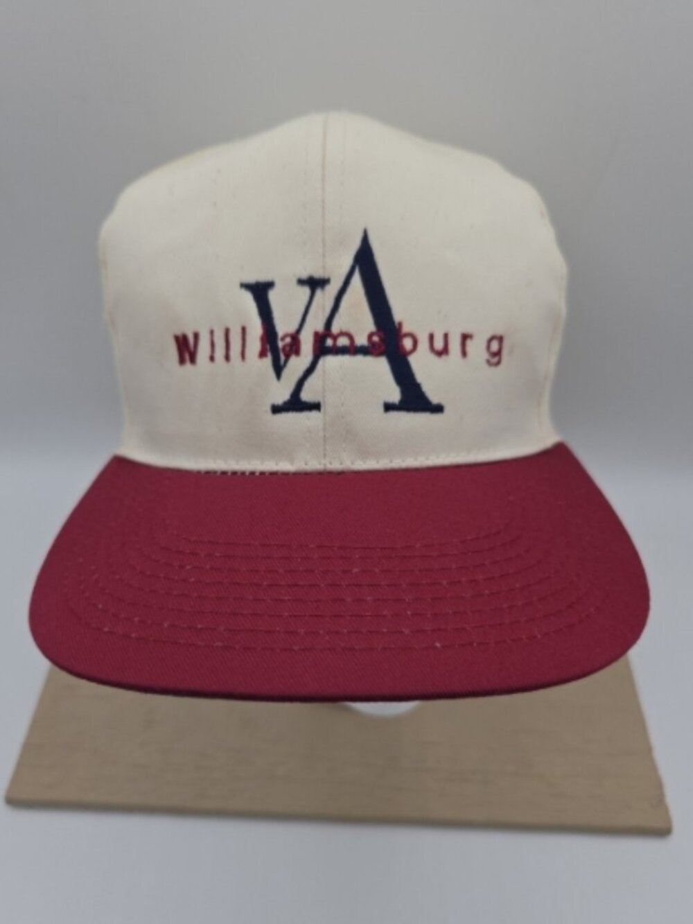 Vintage Jhats Williamsburg VA Snapback Hat Maroon White Two‑Tone Adjustable